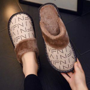 Women's Letter Print Thermal Home Slippers, Non-slip Waterproof House Shoes